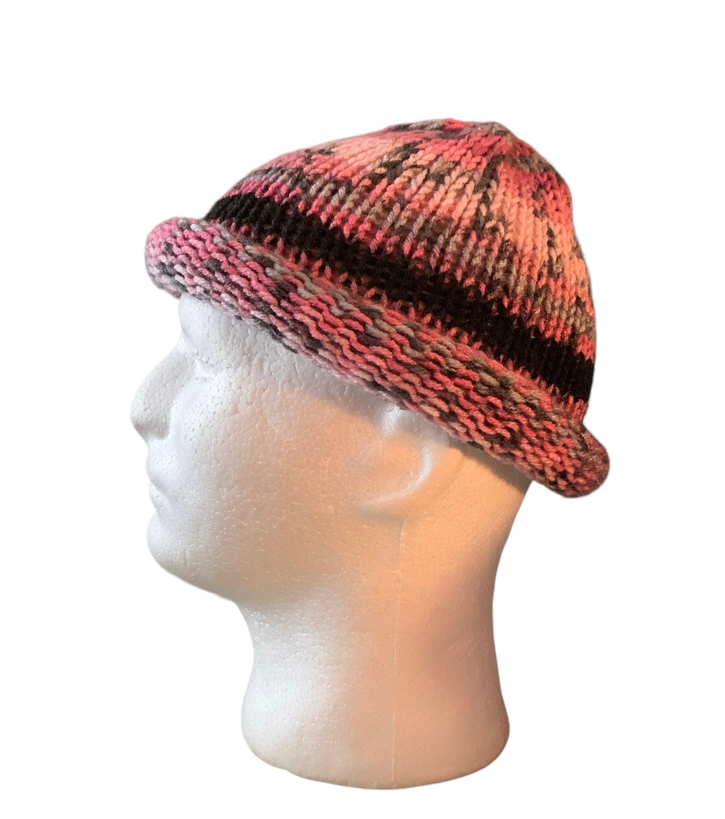 Pink, White, Black & Grey Fishermen Cap/Skully/Beanie (KNITTED)