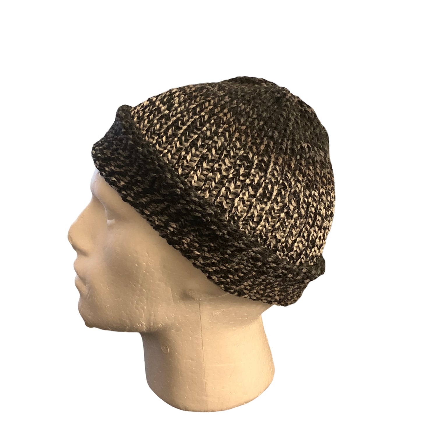 Black transitioning to Ash Skull Cap, Beanie, Dockers Hat, Fishermen Cap, Skully (KNITTED)