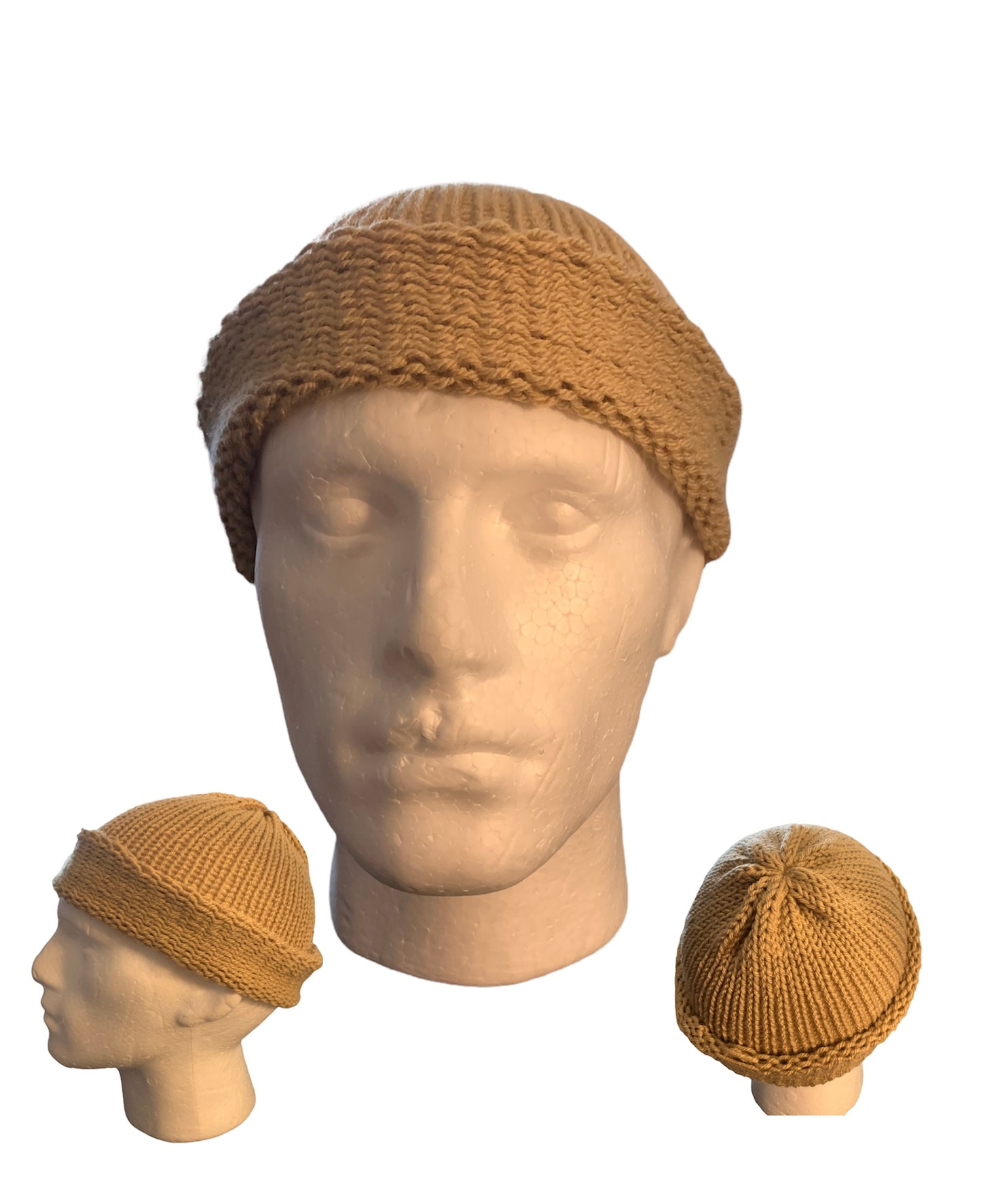 Tan Skull Cap, Beanie, Dockers Hat, Fishermen Cap, Skully (KNITTED)