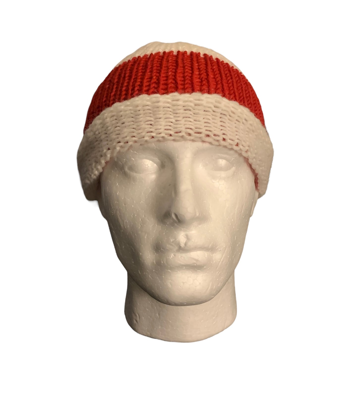 Red & White Skull Cap, Beanie, Dockers Hat, Fishermen Cap, Skully (KNITTED)