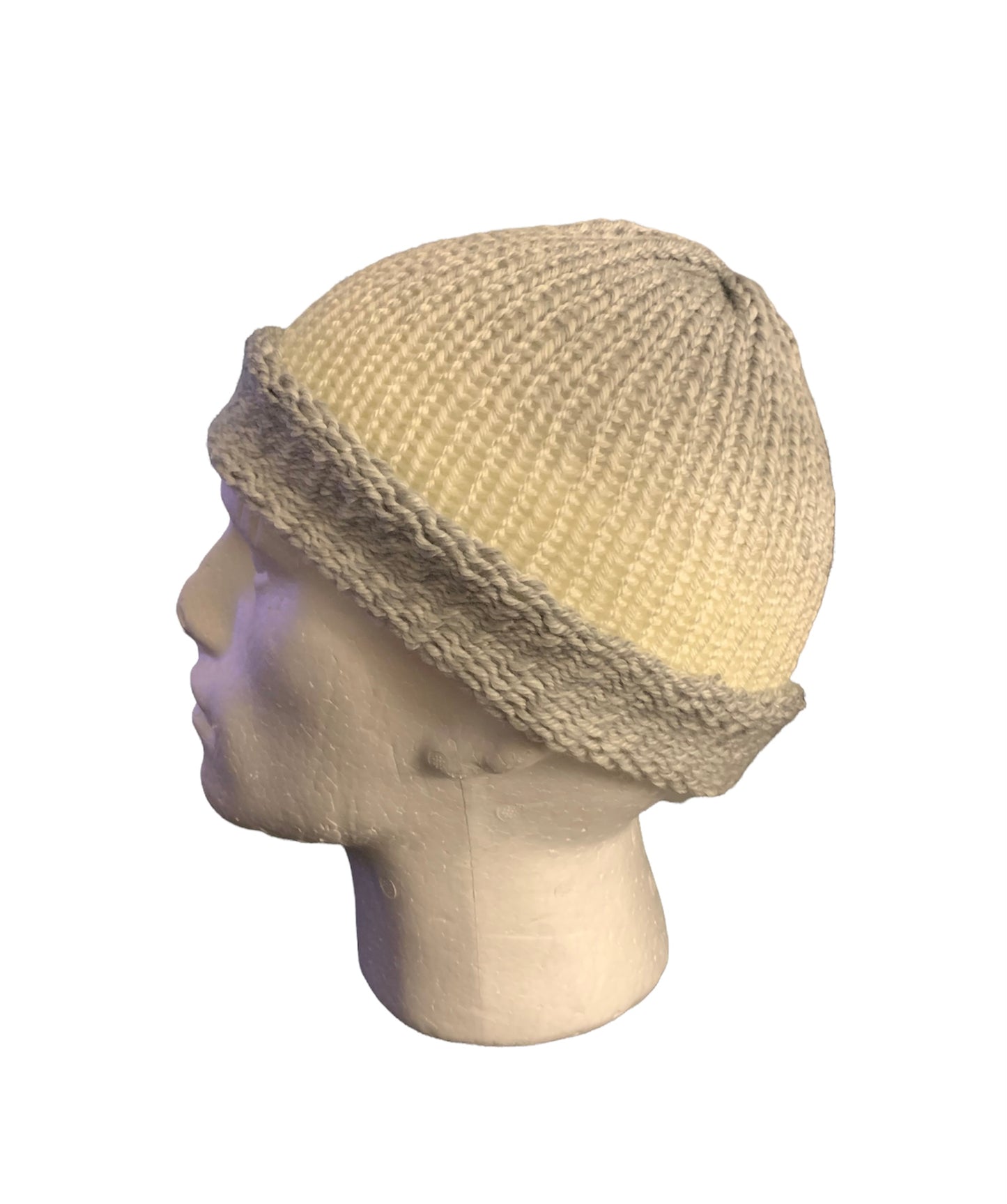 Stone & White Skull Cap, Beanie, Dockers Hat, Fishermen Cap, Skully (KNITTED)