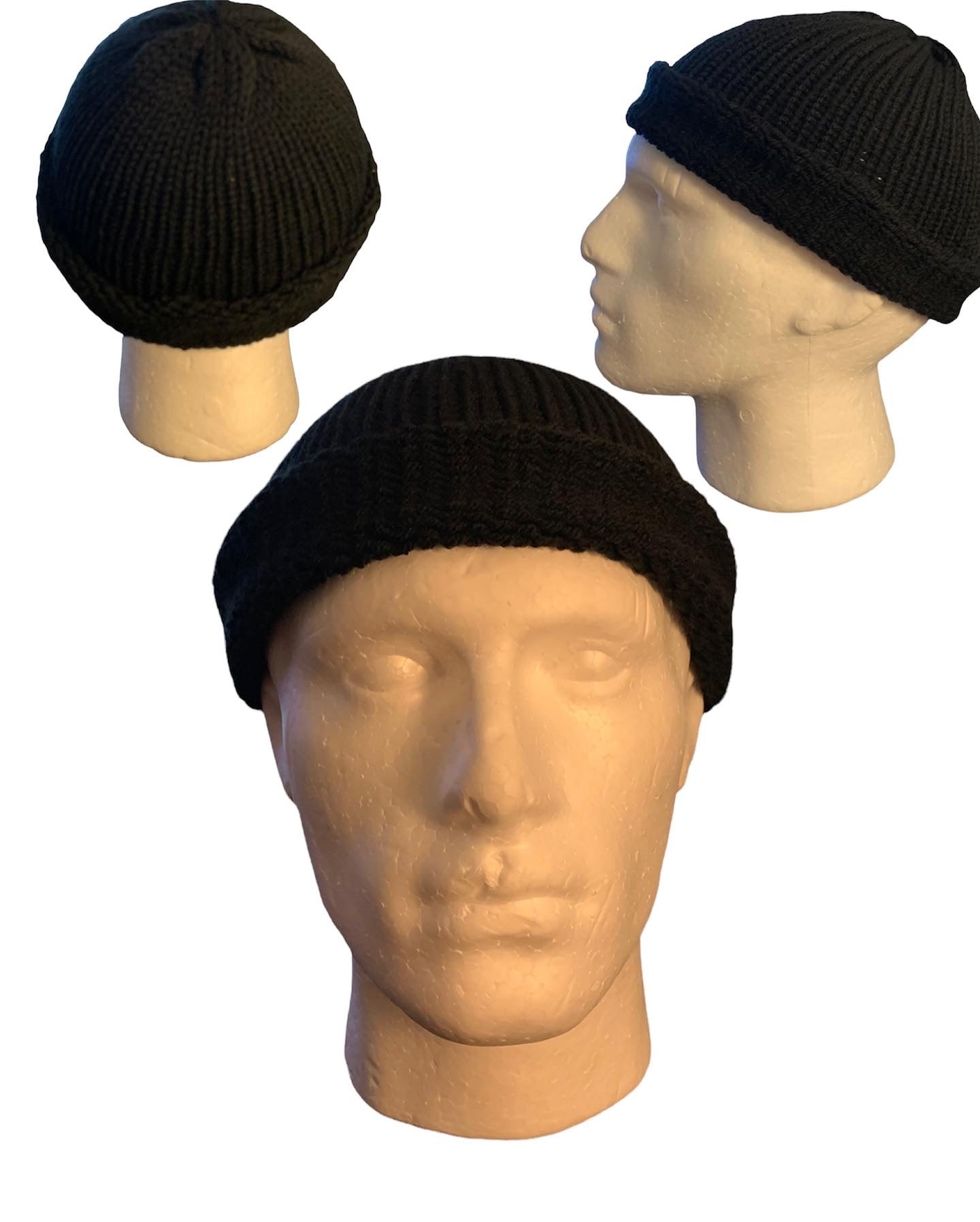 Black Skull Cap, Beanie, Dockers Hat, Fishermen Cap, Skully (KNITTED)