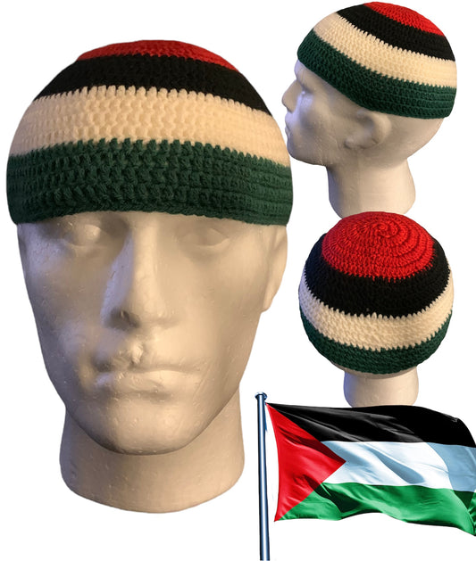 Palestine Kufi Hat,Skull Cap,Kufi, Beanie, Prayer Cap,Dockers hat, Fishermen Cap (CROCHET)