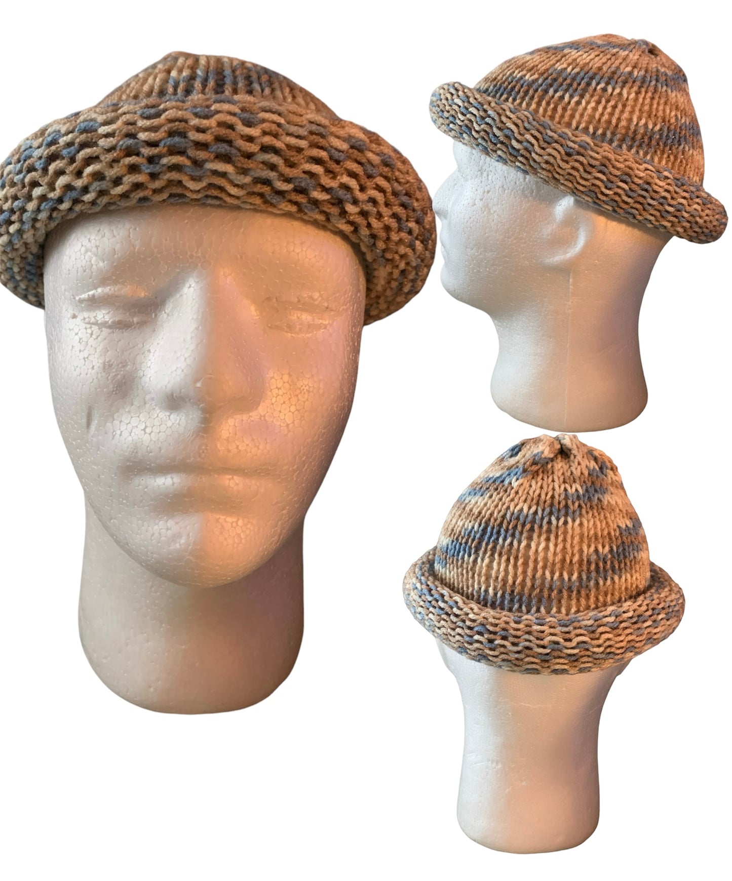 Beige, Baby Blue, Creme & Tan Roll Up Dockers Cap/Dockers Hat/Fisherman Hat/Skull Cap (KNITTED)