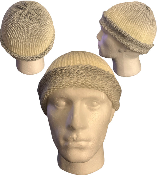 Stone & White Skull Cap, Beanie, Dockers Hat, Fishermen Cap, Skully (KNITTED)