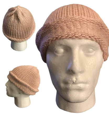 Rose Pink Skull Cap, Beanie, Dockers Hat, Fishermen Cap, Skully (KNITTED)