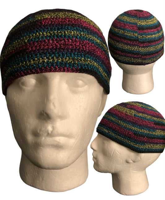 Multi/colored Kufi Hat,Skull Cap,Kufi, Beanie, Prayer Cap,Dockers hat, Fishermen Cap (CROCHET)