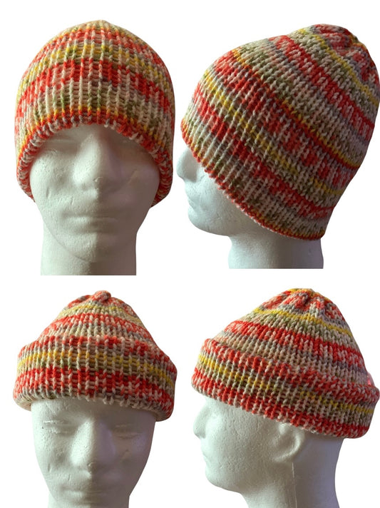 Gray,White,Yellow,Orange Skull Cap, Beanie, Dockers Hat, Fishermen Cap, Skully (KNITTED)