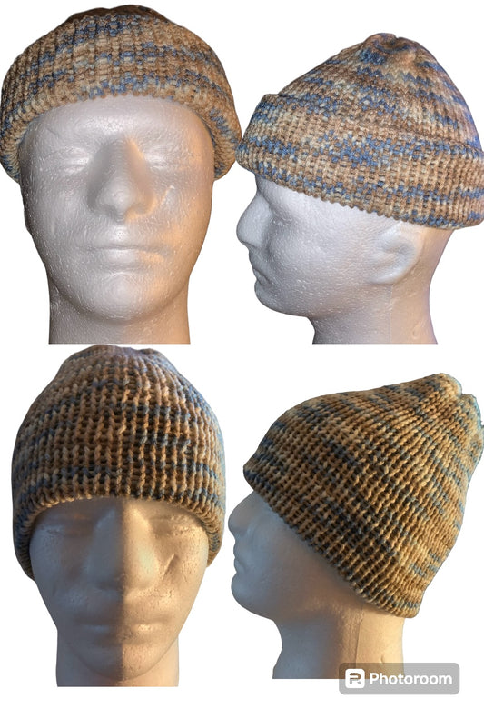 Light blue,Beige, & Tan Skull Cap, Beanie, Dockers Hat, Fishermen Cap, Skully (KNITTED)